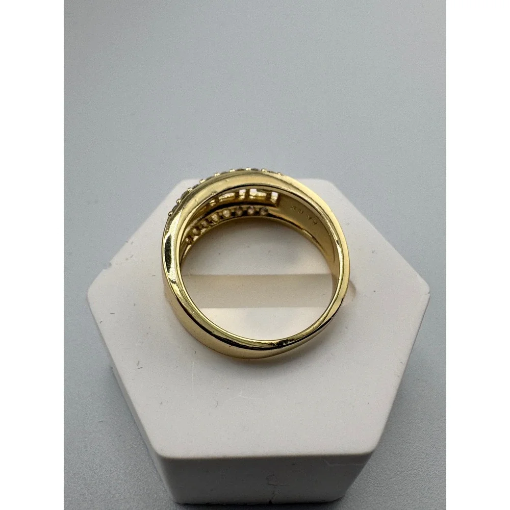 Gold Plated Greek Key Fretwork Ring Cubic Zirconia Accents Size 7